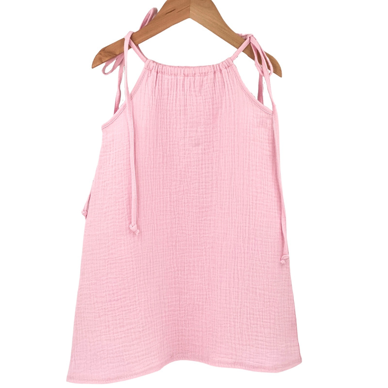 Rochie de vara cu snur pentru fetite, din muselina, magic pink, 18-24 luni