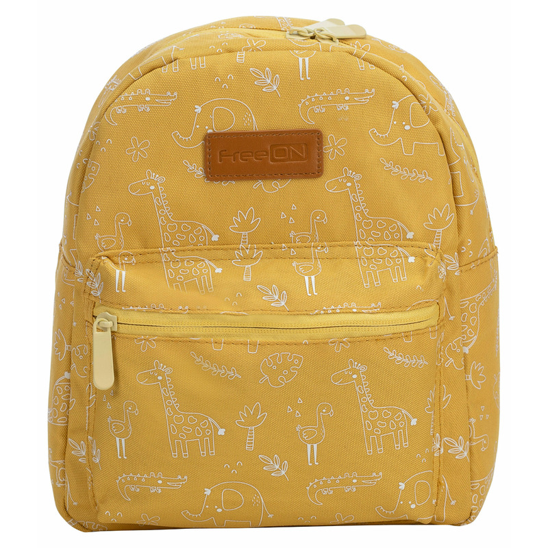 Rucsac pentru copii, Small animals, Cu doua compartimente, Cu bretele reglabile, Dimensiune 21 x 9 x 27 cm, FreeON, Yellow