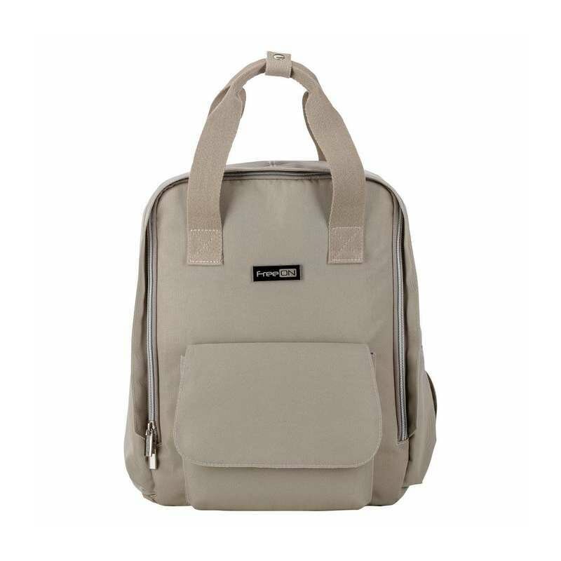 Rucsac pentru mamici, FreeON, Style, Impermeabil, Cu multiple buzunare, Bine compartimentat, Cu prindere universala de carucior, 28x28x12 cm, Grey/Beige