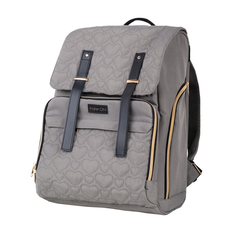 Rucsac pentru mamici, gold, cu multiple compartimente si salteluta de schimbat, freeon, 30 x 22 x 42 cm, grey