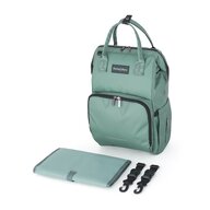 Rucsac pentru mamici, Petite&Mars, Jack, Cu 11 compartimente, Cu buzunare termice, Saltea de infasat inclusa, 30 x 42 x 15 cm, Misty Green