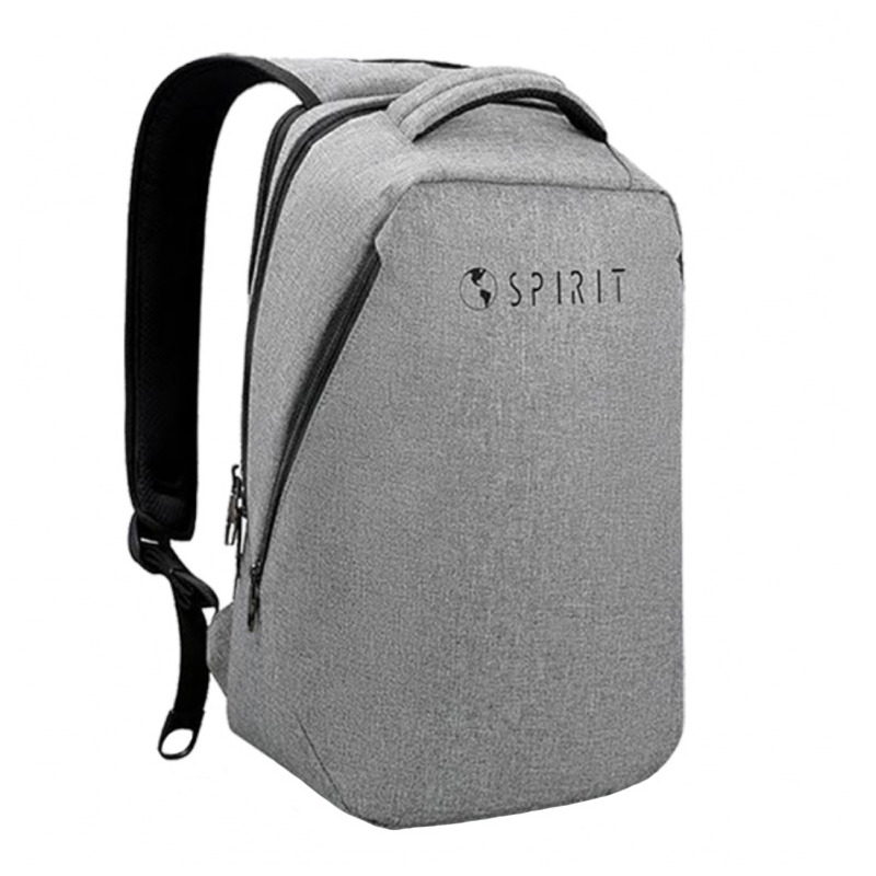 Rucsac spirit tech anti-furt, buzunar laptop, port usb, gri, 45x35x18 cm
