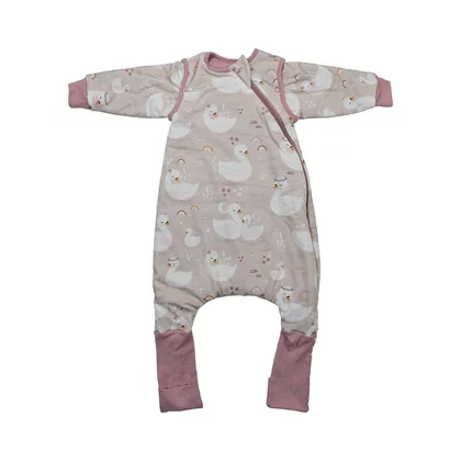 Sac de dormit cu picioruse si maneci detasabile, Bebe Stars, De iarna, Din bumbac certificat Oeko Tex Standard 100, Cu fermoar, 70 cm, 2.5 Tog, Swan