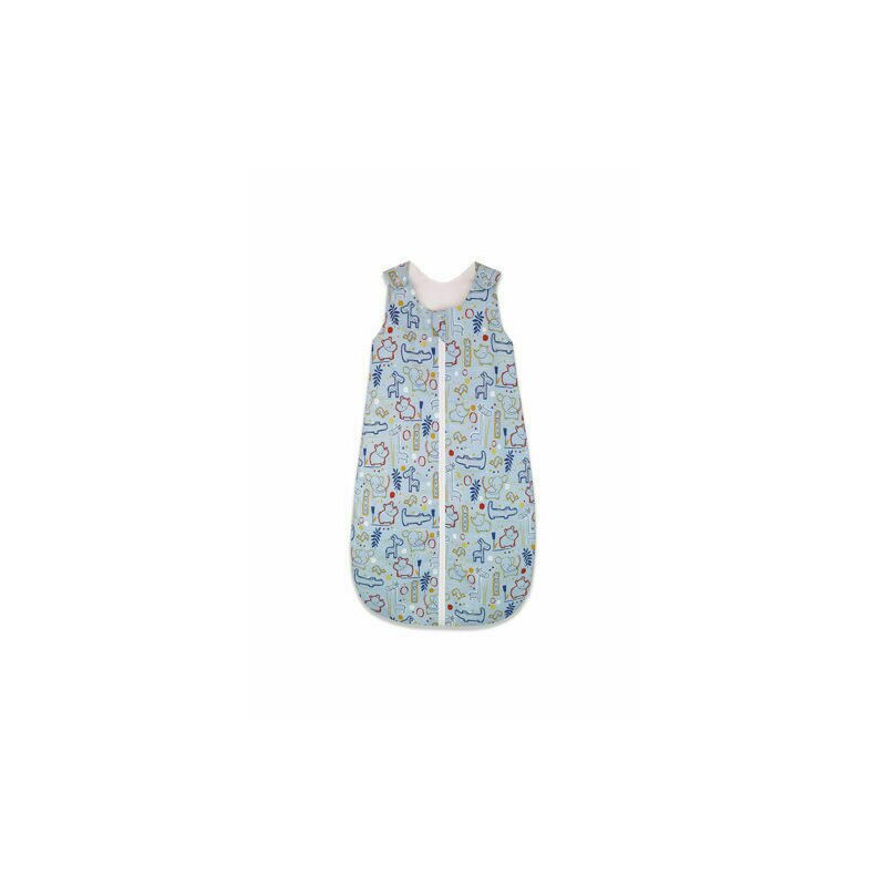 Kidsdecor - sac de dormit fara maneci circul animalelor 85 cm din bumbac, 85x34 cm, 6-12 luni, tog 0.8, albastru