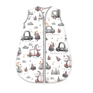 Sac de dormit, MimiNu, Pentru bebelusi, De iarna, Din bumbac certificat Oeko Tex Standard 100, Cu fermoar, 70 cm, 0 - 6 luni, 2.5 Tog, Cars Grey