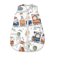 Sac de dormit, MimiNu, Pentru bebelusi, De iarna, Din bumbac certificat Oeko Tex Standard 100, Cu fermoar, 70 cm, 0 - 6 luni, 2.5 Tog, Zoo in train