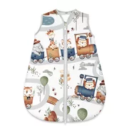 Sac de dormit, MimiNu, Pentru bebelusi, De iarna, Din bumbac certificat Oeko Tex Standard 100, Cu fermoar, 70 cm, 0 - 6 luni, 2.5 Tog, Zoo in train