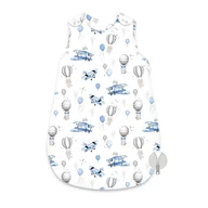 Sac de dormit, MimiNu, Pentru bebelusi, De iarna, Din bumbac certificat Oeko Tex Standard 100, Cu fermoar lateral, Cu capse pe umar, 74 cm, 0 - 6 luni, 2.5 Tog, Blue Plane