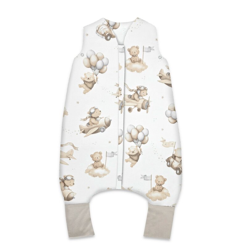 Sac de dormit, Qmini, Cu picioruse, De iarna, Din bumbac certificat Oeko Tex Standard 100, Cu fermoar, 105 cm, M, Teddy Explorer Beige