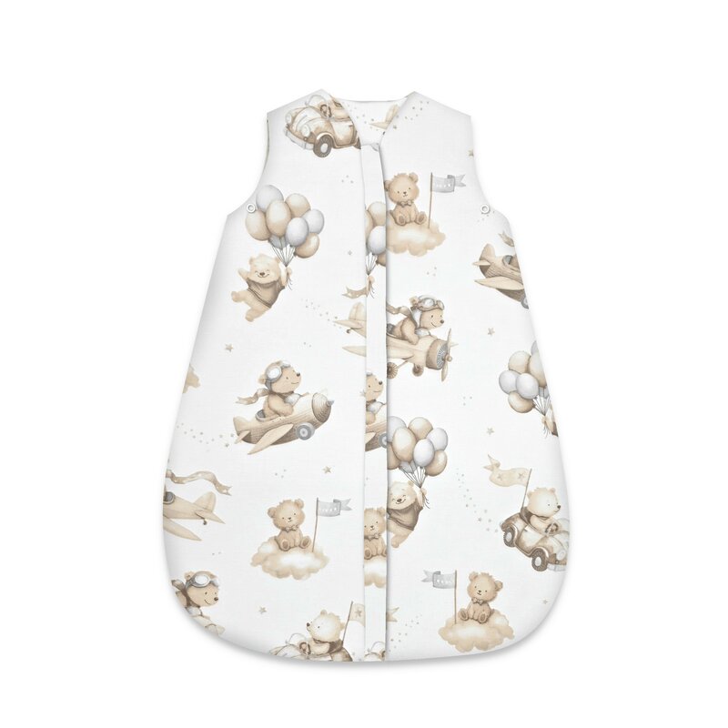 Sac de dormit, Qmini, Pentru bebelusi, De iarna, Din bumbac certificat Oeko Tex Standard 100, Cu fermoar, 3-12 luni, 2.5 Tog, Teddy Explorer Beige