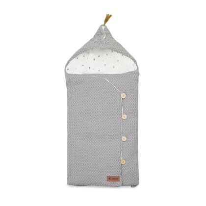 Sac de iarna cu gluga, Jane, Mims Plus, Pentru carucior si scoica auto, 88 x 43 cm, Inchidere cu nasturi si fermoar, Dim Grey