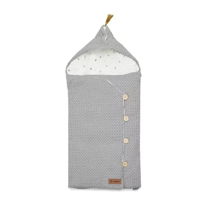 Sac de iarna cu gluga, Jane, Mims Plus, Pentru carucior si scoica auto, 88 x 43 cm, Inchidere cu nasturi si fermoar, Dim Grey
