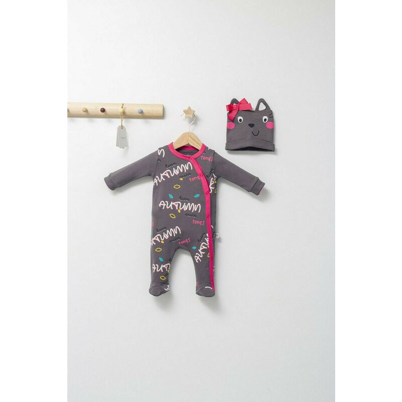 Tongs baby - salopeta cu caciulita pentru bebelusi colorful autum, (culoare: gri, marime: 0-3 luni)
