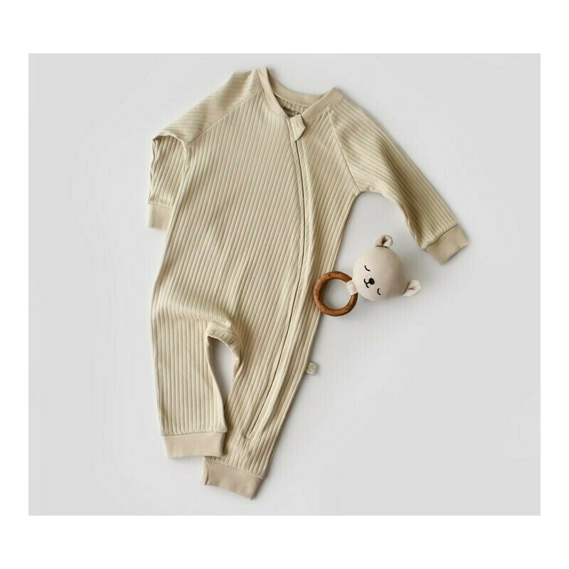 Babycosy - Salopeta cu fermoar cu maneca lunga si panataloni lungi din 95%bumbac organic si 5% elastan - Crem, Baby Cosy (Marime: 18-24 Luni)