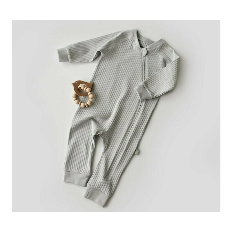 Babycosy - Salopeta cu fermoar cu maneca lunga si panataloni lungi din 95%bumbac organic si 5% elastan - Gri, Baby Cosy (Marime: 6-9 luni)