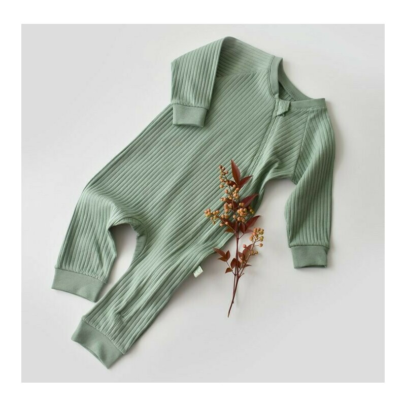 Babycosy - Salopeta cu fermoar cu maneca lunga si panataloni lungi din 95%bumbac organic si 5% elastan - Verde (Marime: 18-24 Luni)
