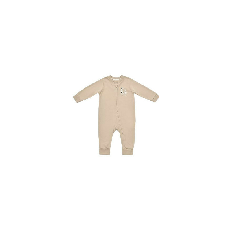 Salopeta cu fermoar Girafa, BabyCosy, 100% bumbac organic, Mink (Marime: 3-6 Luni)