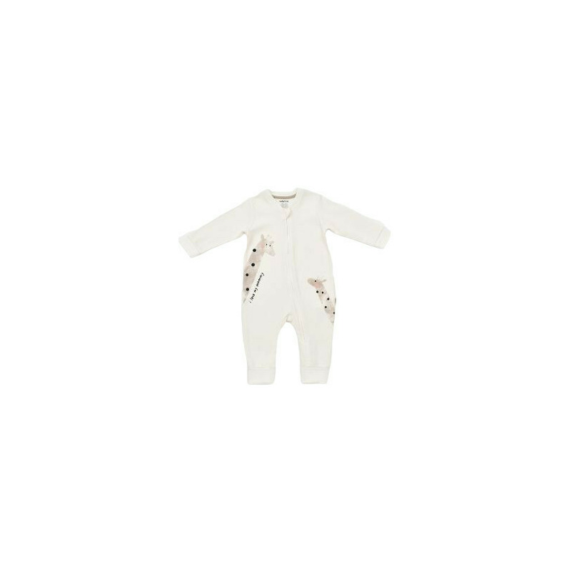 Salopeta cu fermoar Girafe, BabyCosy, 100% bumbac organic, Ecru (Marime: 12-18 Luni)