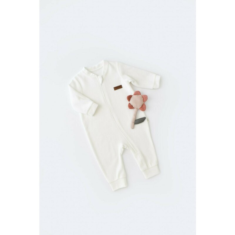 Babycosy - Salopeta cu maneca lunga si fermoar din 80%bumbac organic si 20% poliester - Ecru, Baby Cosy (Marime: 18-24 Luni)