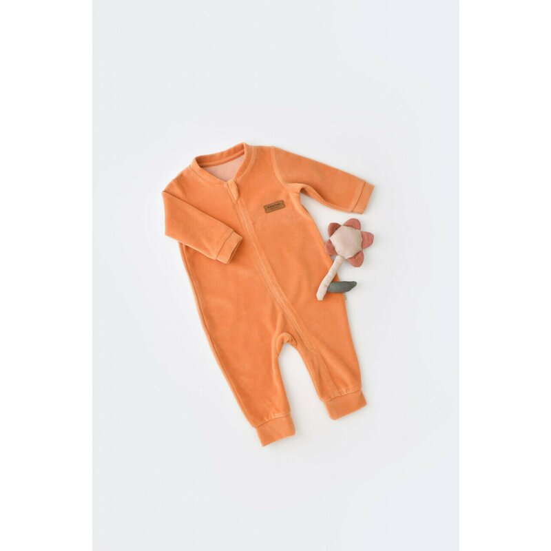 Babycosy - Salopeta cu maneca lunga si fermoar din 80%bumbac organic si 20% poliester - Portocaliu, Baby Cosy (Marime: 12-18 Luni)