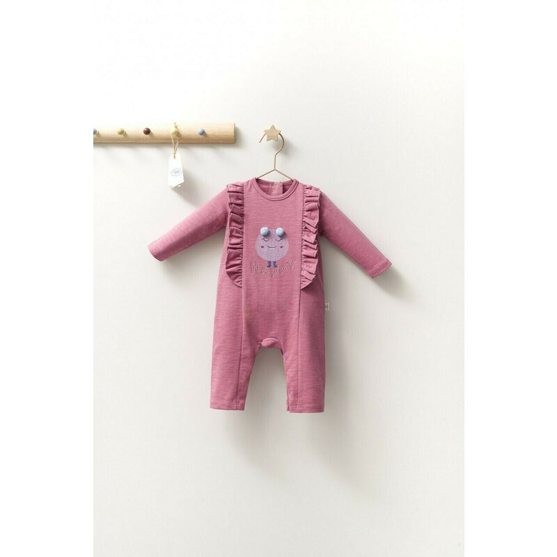 Tongs baby - Salopeta cu volanase pentru bebelusi Monster, (Marime: 6-9 luni, Culoare: Corai)