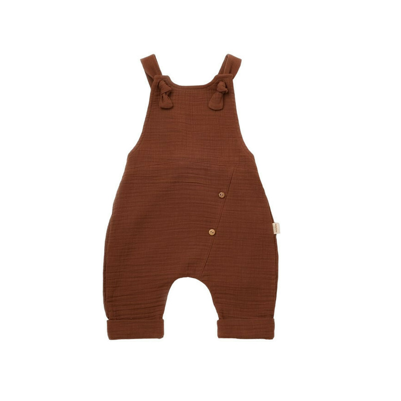 Salopeta de vara cu pantaloni lungi din muselina, babycosy, 100%bumbac, caramiziu (marime: 3-6 luni)