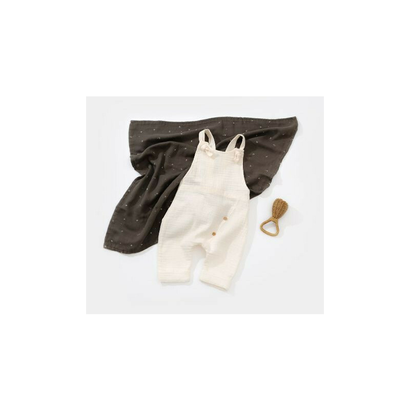 Salopeta de vara cu pantaloni lungi din muselina, babycosy, 100%bumbac, ecru (marime: 3-6 luni)