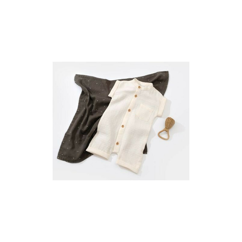 Salopeta de vara din muselina, babycosy, 100% bumbac organic, ecru (marime: 9-12 luni)