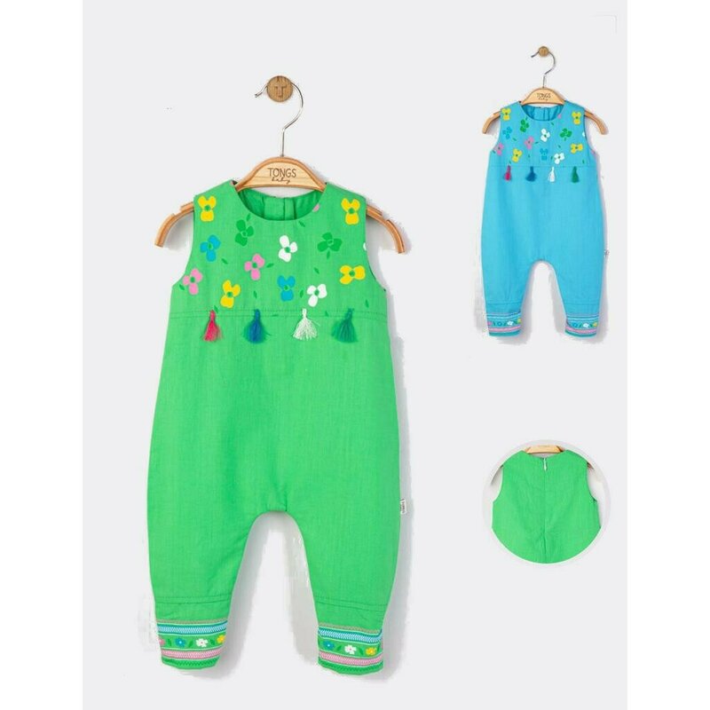 Tongs baby - salopeta de vara pentru bebelusi ciucurasi, (culoare: albastru, marime: 6-9 luni)