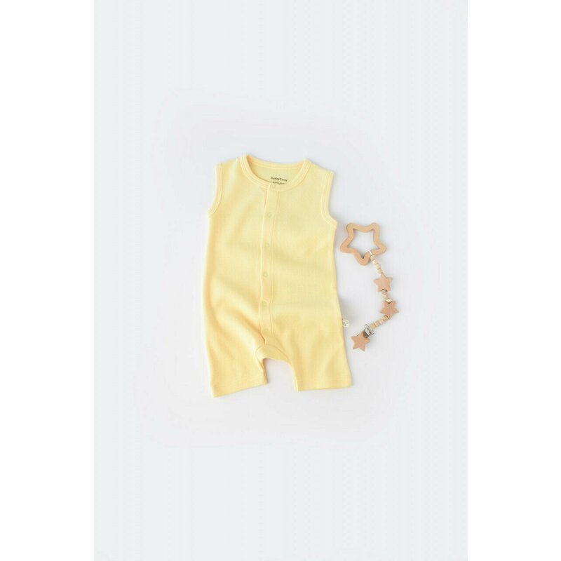 Babycosy - salopeta fara maneci si panataloni scurti - 100% bumbac organic - galben, baby cosy (marime: 9-12 luni)