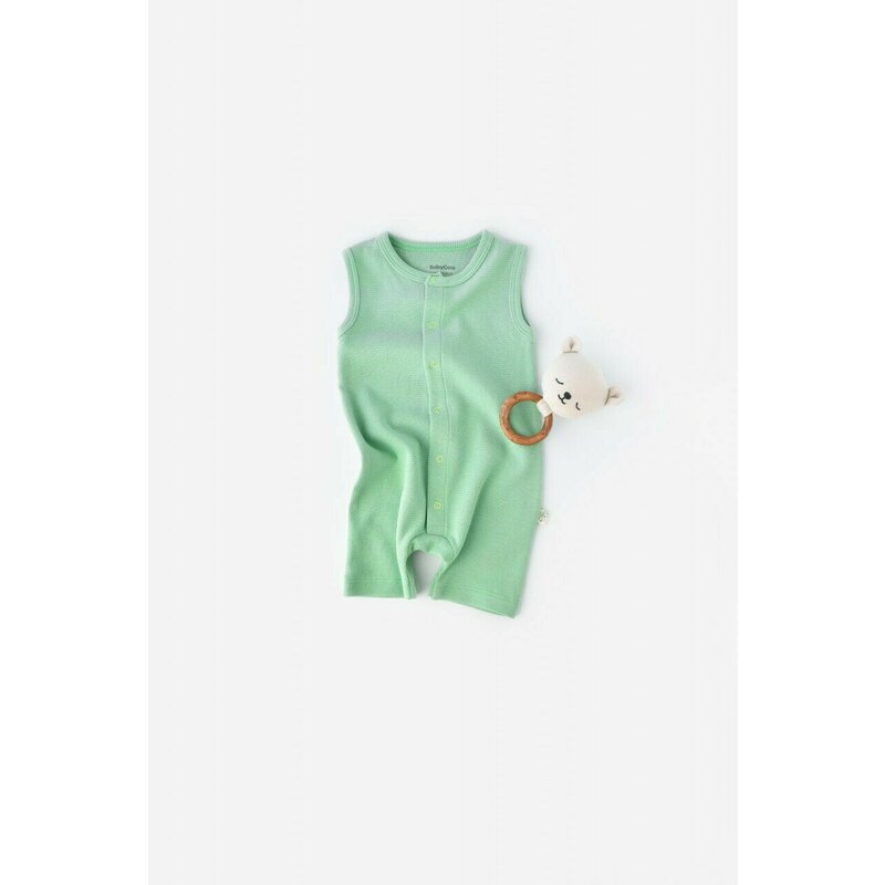 Babycosy - Salopeta fara maneci si panataloni scurti - 100% bumbac organic - Mint, Baby Cosy (Marime: 12-18 Luni)