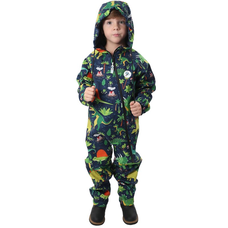 Kidscare - salopeta impermeabila pentru copii kidscare, cu protectie la vant si apa cu imprimeu dinozauri - marime 86