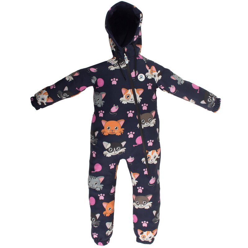 Kidscare - salopeta impermeabila pentru copii kidscare, cu protectie la vant si apa cu imprimeu pisicute - marime 116