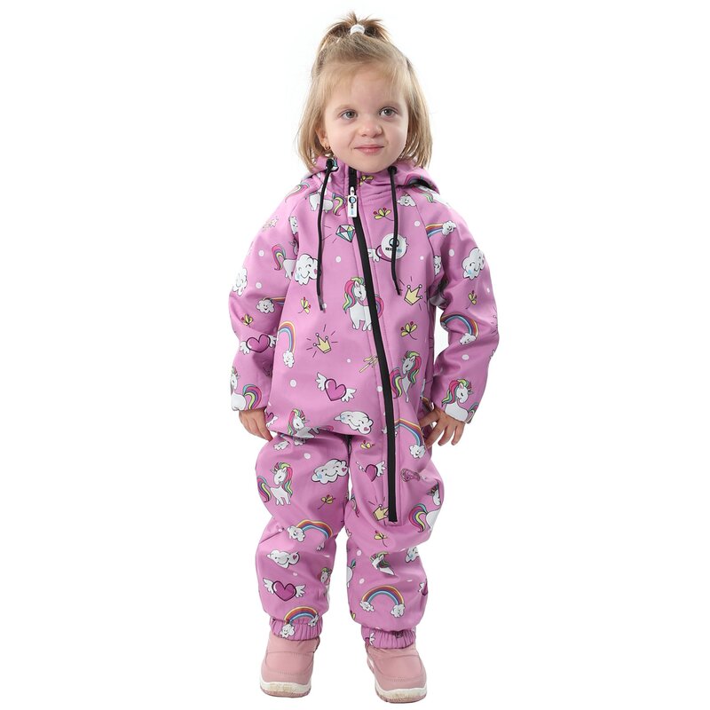 Kidscare - salopeta impermeabila pentru copii kidscare, cu protectie la vant si apa cu imprimeu unicorni - marime 98