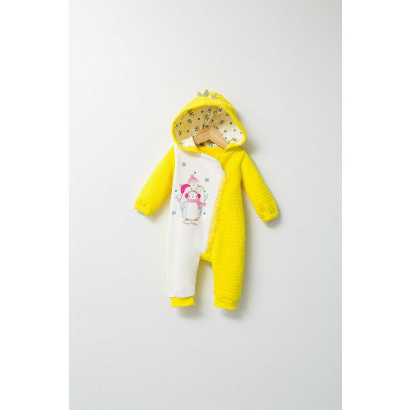 Tongs baby - Salopeta pentru bebelusi de iarna Pinguins, (Culoare: Portocaliu, Marime: 6-9 luni)
