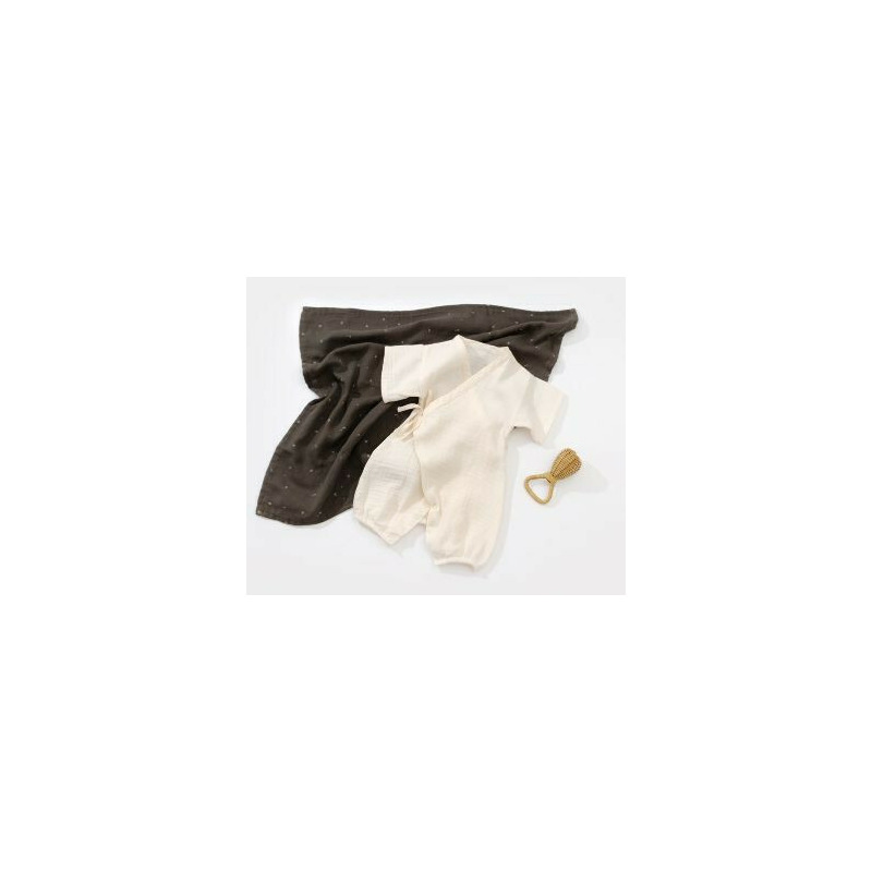 Salopeta petrecuta din muselina, babycosy, 100% bumbac organic, ecru (marime: 3-6 luni)