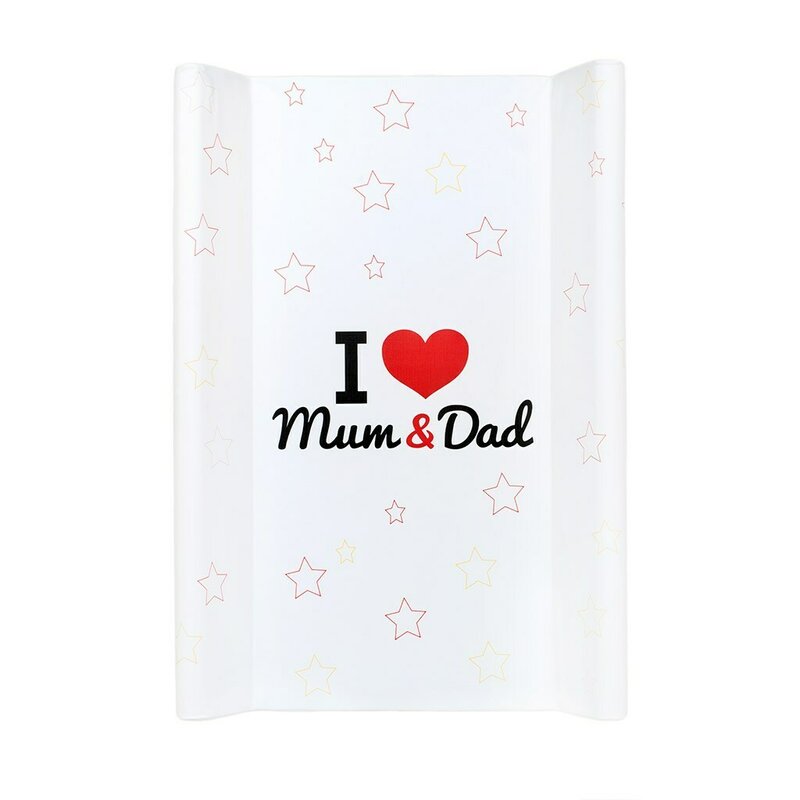 Saltea de infasat, New Baby, I love mum and dad, 50x70, Din material plastic rezistent la apa, Fara substante nocive, 0 luni+, White