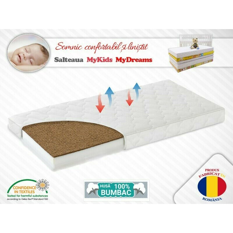 Mykids Saltea Pentru Patut Mydreams I Din Bumbac 90X40 Cm 5 Cm CocosSpuma Alb