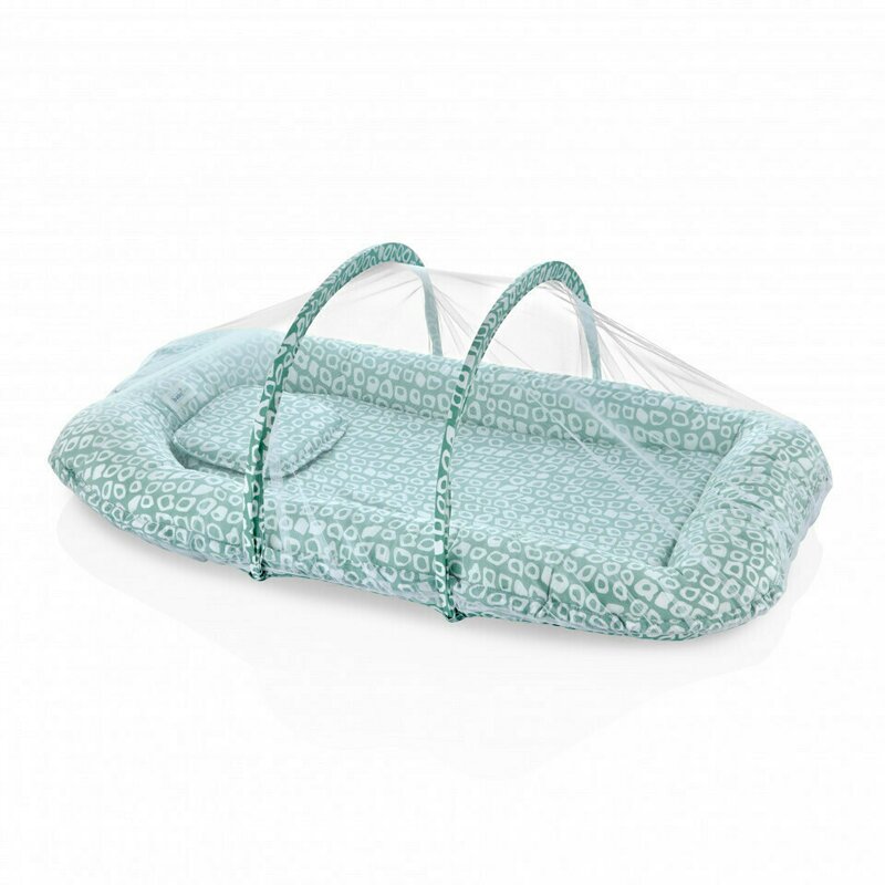 Babyjem - saltea reductor babynest cu pernuta si plasa insecte sleep safe (culoare: verde)