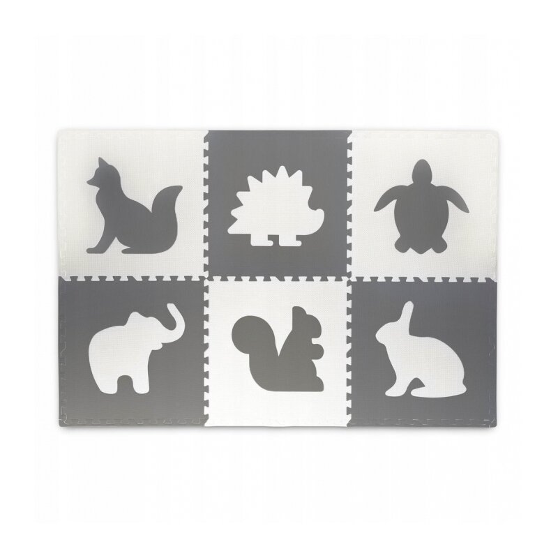 Ricokids - covoras puzzle , 6 bucati, cu animalute, 180x120 cm, gri