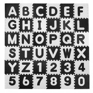 Ricokids - Covoras puzzle , Cu litere si cifre, 180x180 cm, Alb/Negru