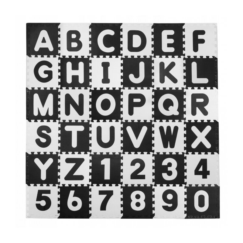 Ricokids - Covoras puzzle , Cu litere si cifre, 180x180 cm, Alb/Negru