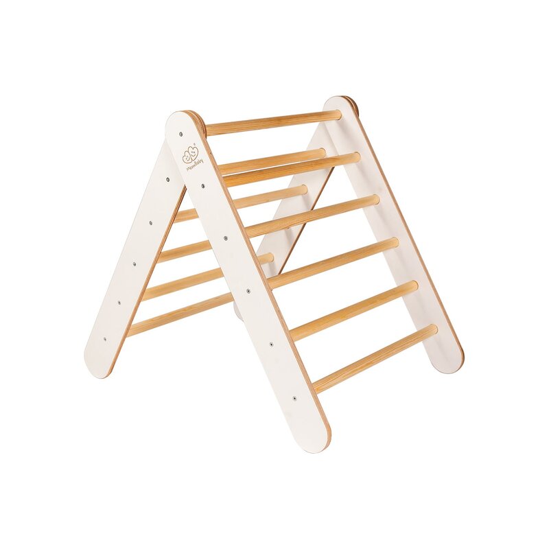 Meowbaby® - scara din lemn pentru copii - triunghi de catarare tip pikler montessori, alb, meowbaby