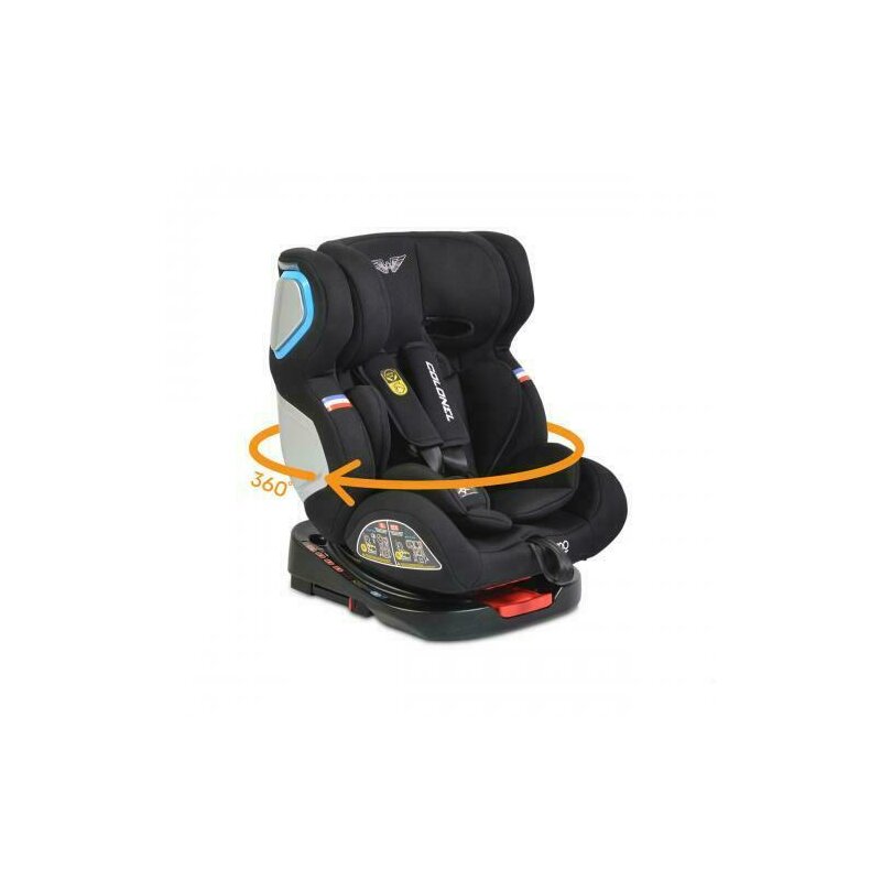 Cangaroo - scaun auto colonel , spatar reglabil, protectie laterala, rotire 360 grade, 0-36 kg, cu isofix, negru