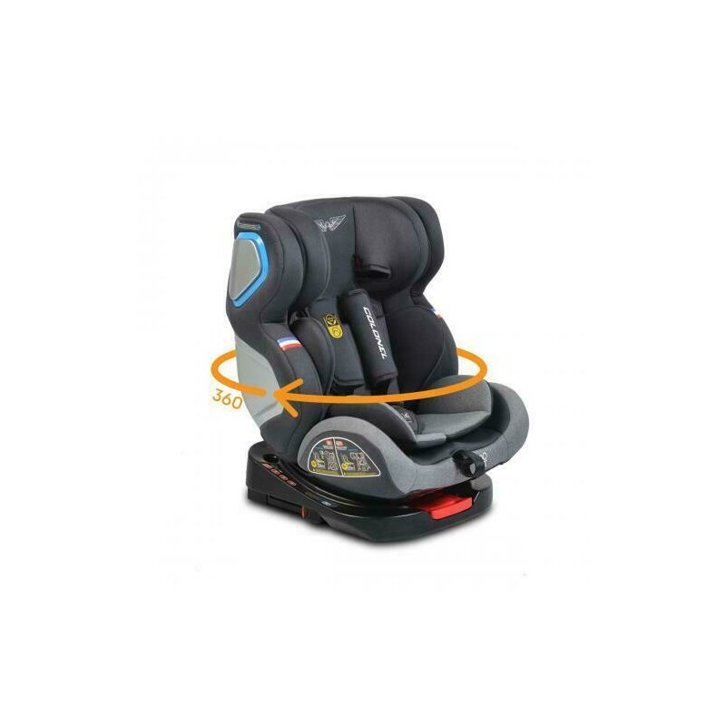 Cangaroo - scaun auto colonel , light , spatar reglabil, protectie laterala, rotire 360 grade, 0-36 kg, cu isofix, gri