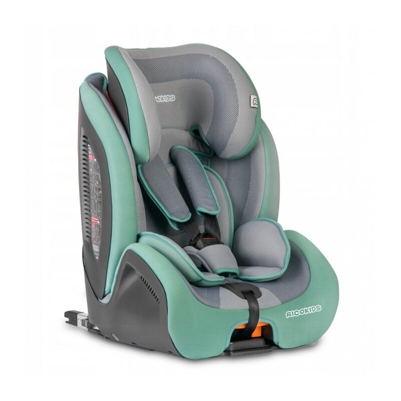 Ricokids - scaun auto qway , spatar reglabil, 9-36 kg, cu isofix, gri/turcoaz
