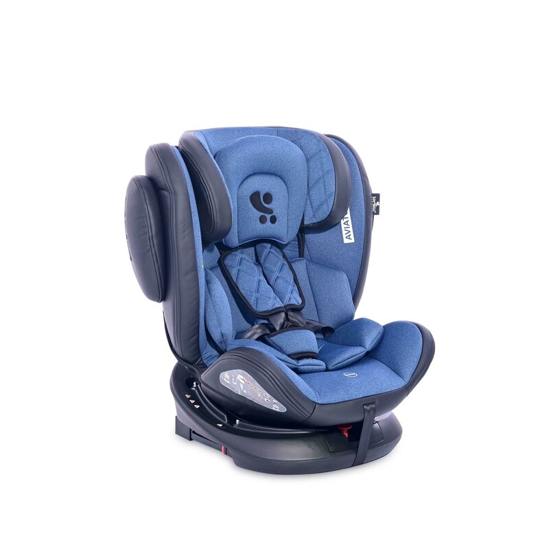 Lorelli - scaun auto aviator spatar reglabil, protectie laterala, rotire 360 grade, 0-36 kg, cu isofix, albastru/negru