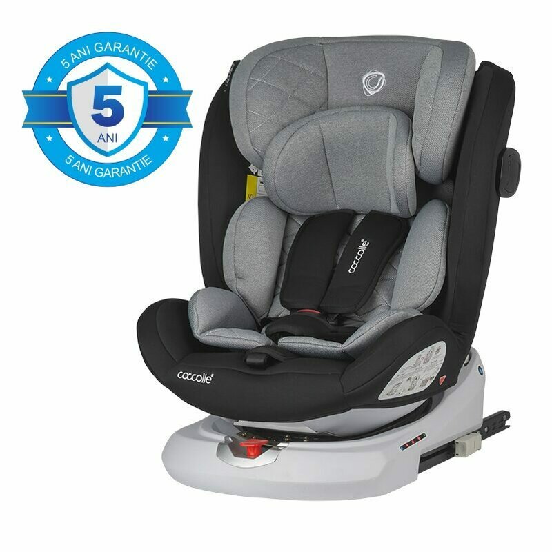 Scaun auto, Coccolle, Lyra, i-Size, 40-150 cm, 9-36 kg, Rotire 360, Cu sistem Isofix+Top Tether, Tetiera reglabila in 12 pozitii, Scaun reglabil in 4 pozitii, Greystone