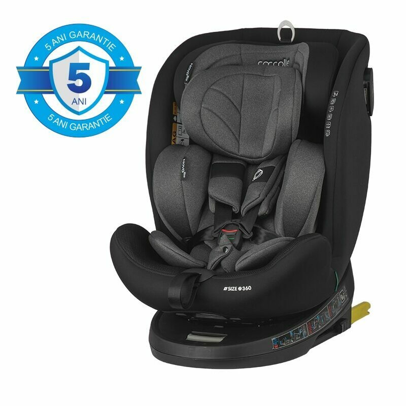 Scaun auto, Coccolle, Nova, i-Size, 40-150 cm, 9-36 kg, Rotire 360, Cu sistem Isofix+Top Tether, Tetiera reglabila in 15 pozitii, Diamond black