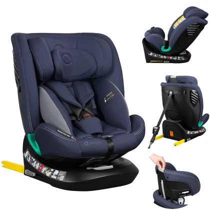 Scaun auto, Lionelo, Bastiaan One i-Size, 4 in 1, Protectie laterala, Cu spatar inclinabil in 4 pozitii, Cu tetiera reglabila in 13 pozitii, Rotire 360 grade, Top Tether, 0-36 Kg, 40-150 cm, Cu Isofix, Conform cu ECE R129, Albastru